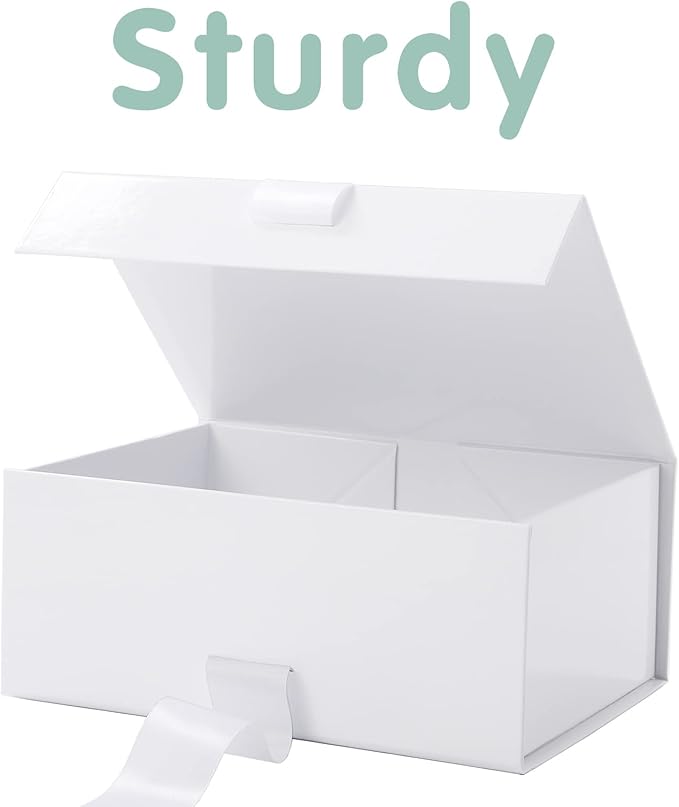 HAPPY POTATO 5 Gift Boxes with Lids 9x6.5x3.8 Inches, White Gift Boxes for Presents, Magnetic Closure Gift Boxes with Lids (Glossy White, Pack of 5)