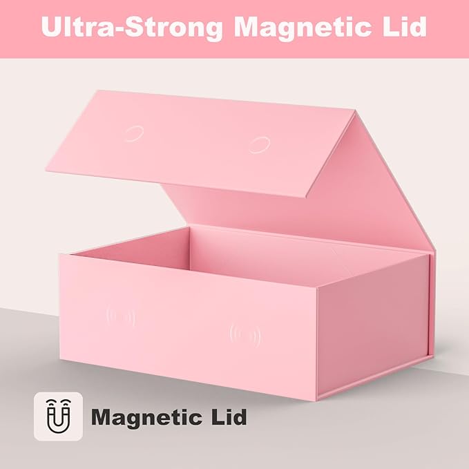 Large Pink Gift Box with Lid: 13.5×10×5 Inches - Strong Magnetic Closure for Valentines Birthdays Wedding Gifts – Perfect for Couples Friends Family