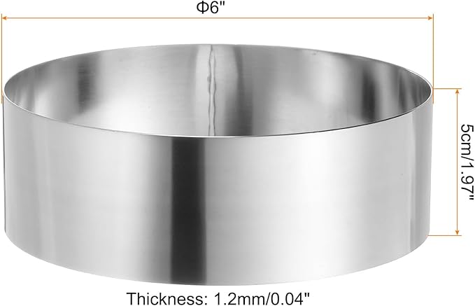 HARFINGTON Round Cake Ring 6 x 2 Inch Seamless Stainless Steel Pastry Mousse Dessert Ring Mirror Coating for Baking Cooking Making Tool