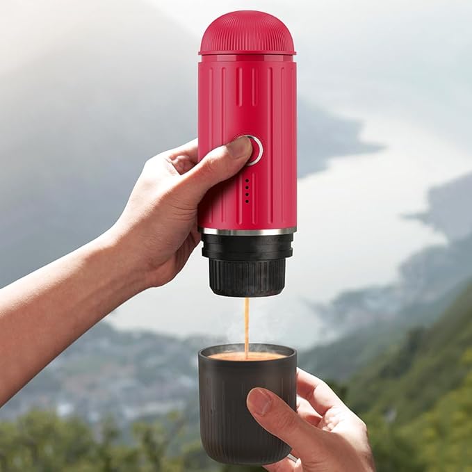 BENFUCHEN Portable Electric Espresso Machine, Travel Coffee Maker for Camping, On the Go Car Coffee Maker Self-Heating with USB-C, With Ground Coffee & N Espresso Capsule for RV/Hiking/Office, Red