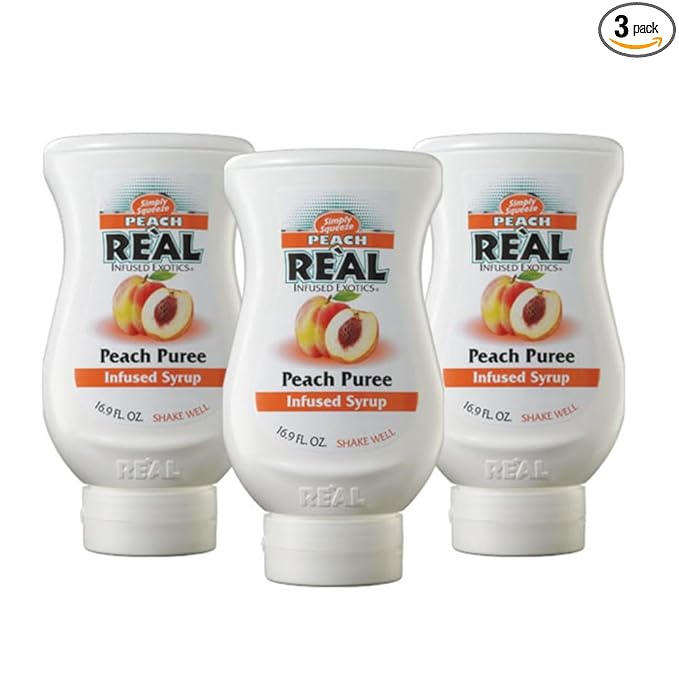 Peach Reàl Infused Exotics, Peach Puree Infused Syrup, 16.9 FL OZ Squeezable Bottle (Pack of 3)
