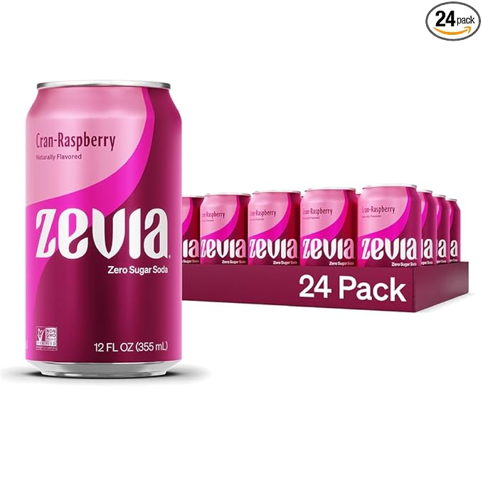Zevia Zero Sugar Soda, Cran-Raspberry, 12 oz Cans (24-Pack) – Naturally Sweetened, Non-GMO Project Verified, Gluten-Free, Vegan