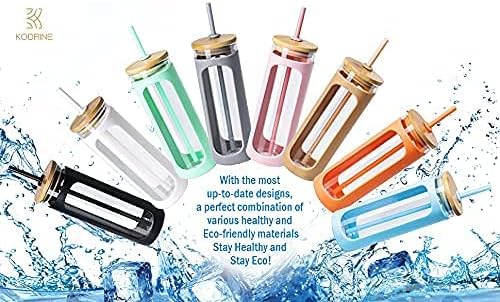 Kodrine 20oz Glass Tumbler with Straw and Lid, Iced Coffee Cups with Bamboo Lids, Glass Cups for Cold Drinks, Smoothie Cup with Silicone Sleeve for Travel, Work, BPA FREE-Mocha Mousse