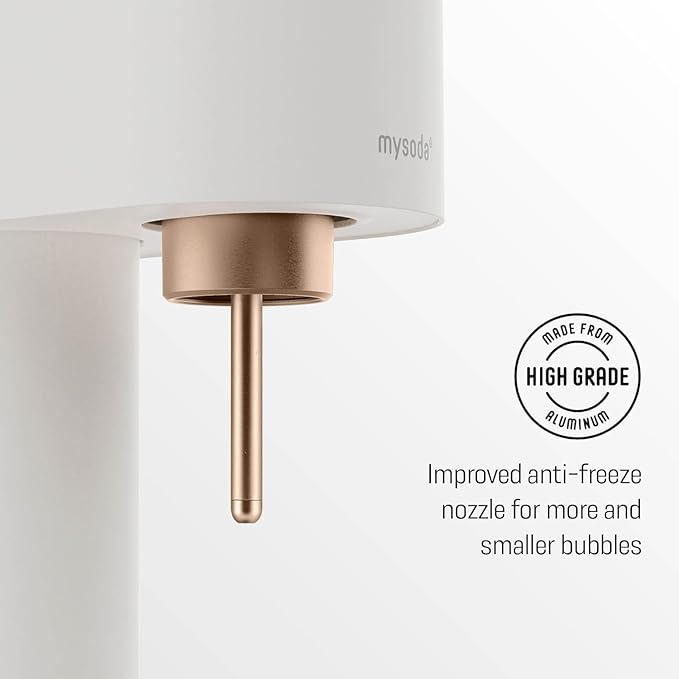 Mysoda Ruby 2 Sparkling Water Maker - Soda Streaming Machine Silent Carbonated Water Machine Robust Long-Lasting Aluminium Soda Maker 1L Water Bottle Without CO2 Cylinder - White Copper Soda Machine