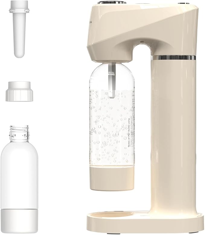 Sparkling Water Maker for Home, Soda Streaming Maker with 2 BPA free Bottles(1L + 0.5L) Carbonated Water Seltzer Fizzy Drink Machine, Compatible with Screw-in 60L CO2 Carbonator(NOT Included) (Cream)