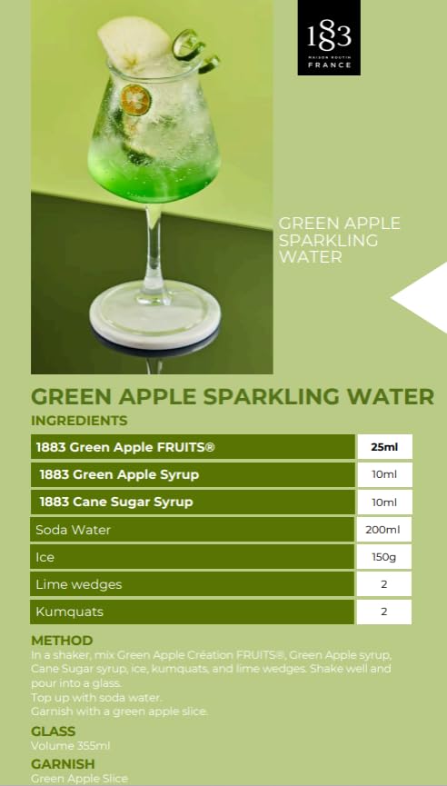 1883 Green Apple Syrup for Drinks, Made in France, 1 Liter Plastic Bottle