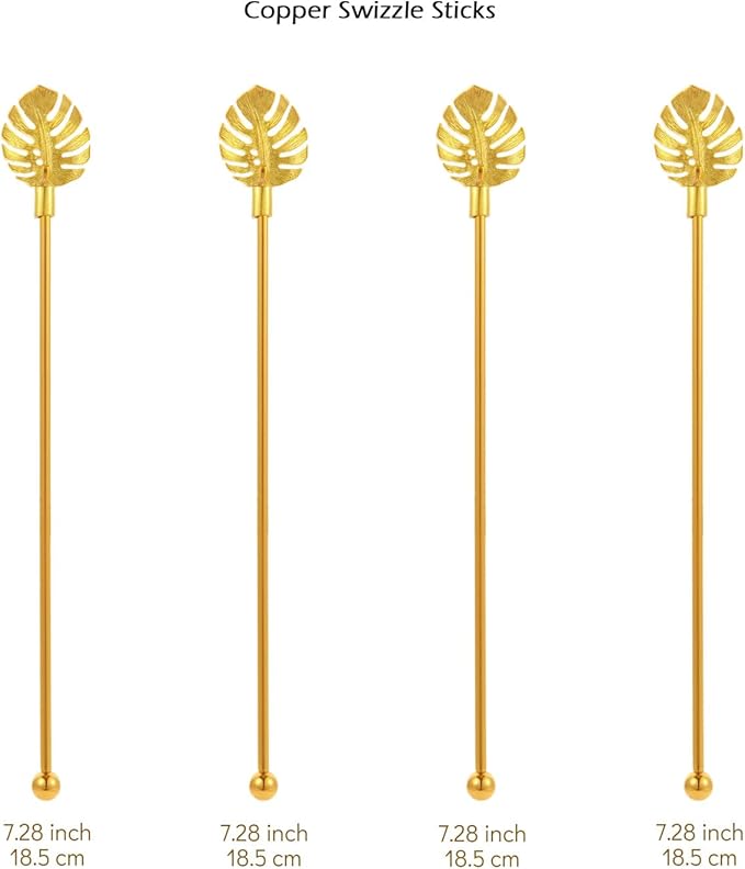Stainless Steel Coffee Beverage Stirrers Stir Cocktail Drink Swizzle Stick with Palm leaf Metal Top,4PCS GOLD stirrer