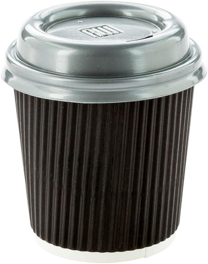 500-CT Disposable Black 4-OZ Hot Beverage Cups with Ripple Wall Design: No Need for Sleeves - Perfect for Cafes - Eco-Friendly Recyclable Paper - Insulated - Wholesale Takeout Coffee Cup