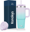 30 oz Tumbler with Handle and 2 Straws,2 in 1 Lid Insulated Water Bottle Stainless Steel Travel Coffee Mug,Lavender Green