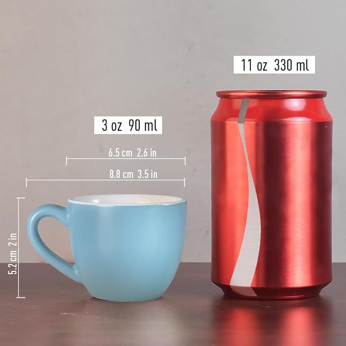 homEdge Mini Procelain Espresso Cup, 3 Ounces / 90 ml Tiny Coffee Mugs Demitasse for Espresso, Tea- Set of 6, Light Blue