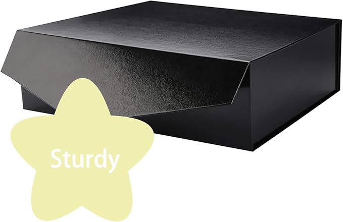 Large Black Collapsible Gift Boxes with Magnetic Closure Lids 13.5x9x4.1 Inches, Groomsmen Proposal Boxes, Rectangle Present Boxes (Glossy Black, 6 Pack)