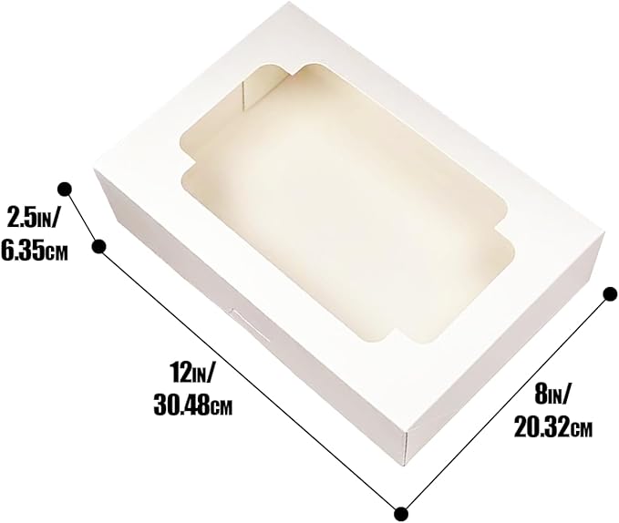 qiqee Auto-pop up 12x8x2.5 inch White Cookie Box with Window 15 Packs Two Uses One Second Folding Pastry Biscuit Bakery Box for Packaging