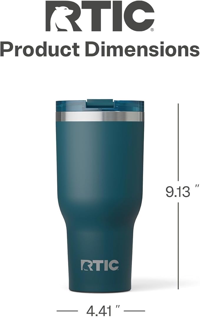 RTIC 40oz Essential Tumbler with Lid, Insulated, Stainless Steel, Metal, Double Wall Vacuum-Insulation, Ceramic Lined, Travel Cup for Iced Coffee, Tea, Hot and Cold Drink, Marine
