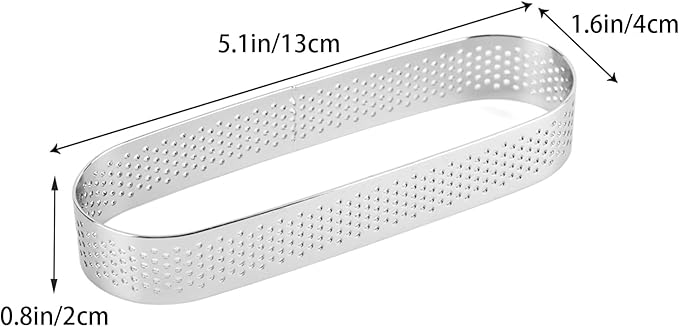 Guowall 6 pack Perforated Oval Tart Rings 304 Stainless Steel Pastry Mould 5 inch Cake Molds for Baking, Nonstick Fruit Tarte Crust Tools (13cm)
