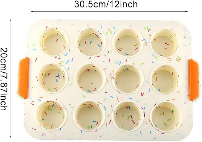 Silicone Muffin Pan,12 Cups Muffin Baking Pan with Handle Reusable Cupcake Baking Pan for Roasting Homemade Muffins, Cupcakes and Egg Bites(COLOR:Beige)