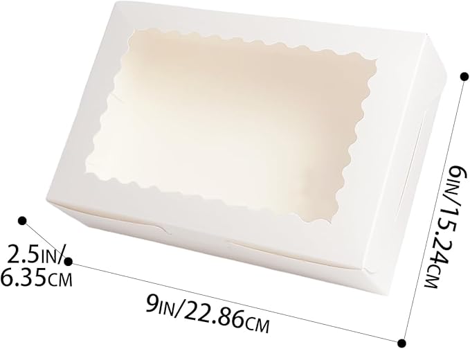 qiqee 9x6x2.5 Inch White Cookie Box with Window 15Pcs Pastry Macaron Bakery Box For Packaging