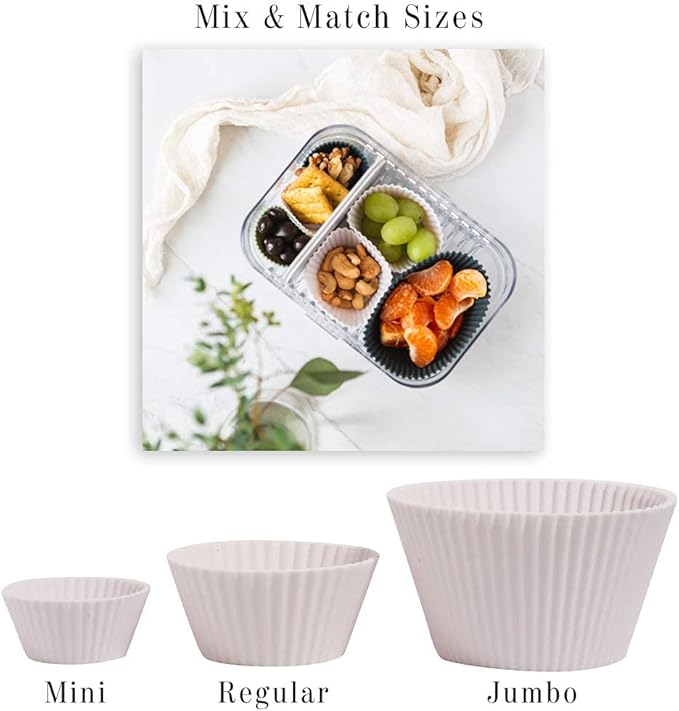 The Silicone Kitchen Reusable Silicone Baking Cup Silicone Muffin Liners for Cupcakes, BPA Free, Regular, 24 Pack, White Blue Green