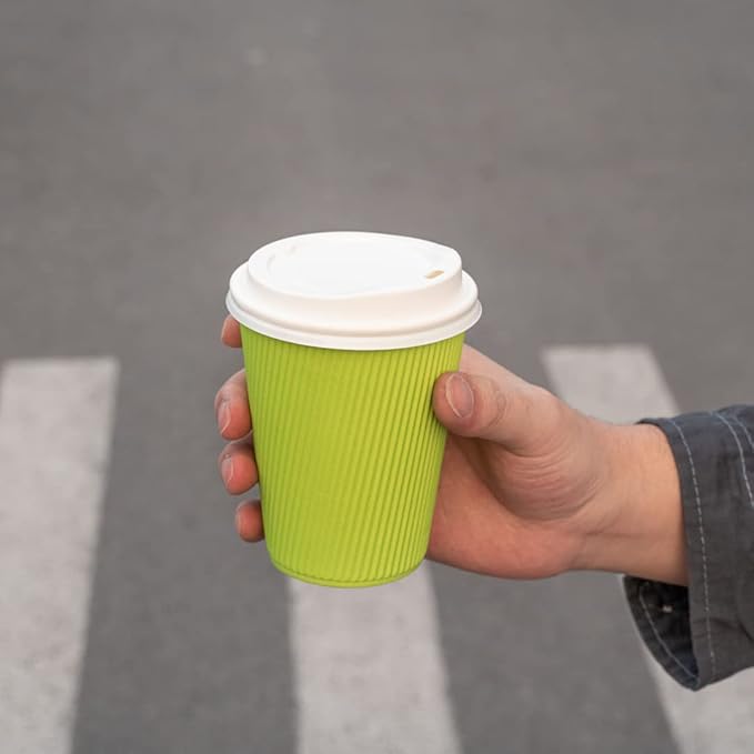 Restaurantware-12 Ounce Disposable Coffee Cups, 500 Ripple Wall Hot Cups For Coffee - Lids Sold Separately, Rolled Rim, Green Paper Insulated Coffee Cups, For Hot Coffee, Tea, And More