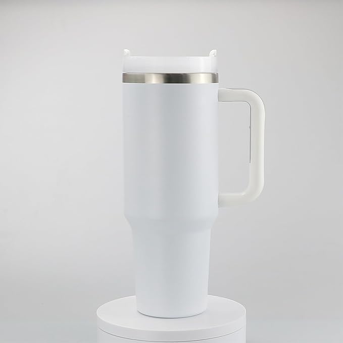 40oz Stainless Steel Tumbler with Handle & Metal Straw – Insulated Double Wall Travel Mug with Lid, Large Coffee Cup for Hot & Cold Drinks, Fits Car Cup Holders