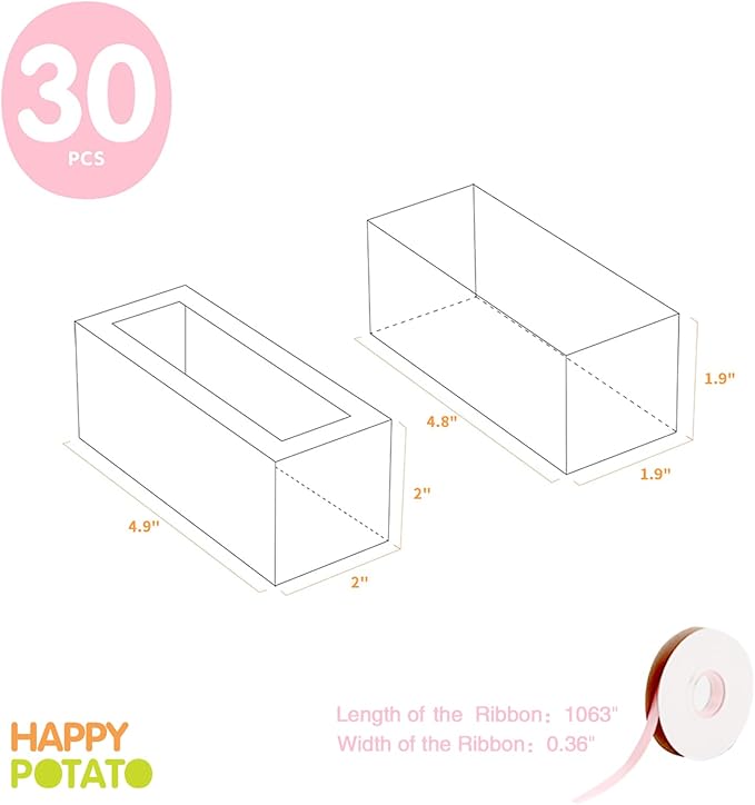 HAPPY POTATO 30 Pack Macaron Boxes for 4 or 5, 4×1.9×1.9 Inches, Macaron Packaging Boxes, Pink Macaron Box with Clear Window, Macaron Container Gift Boxes with Ribbon