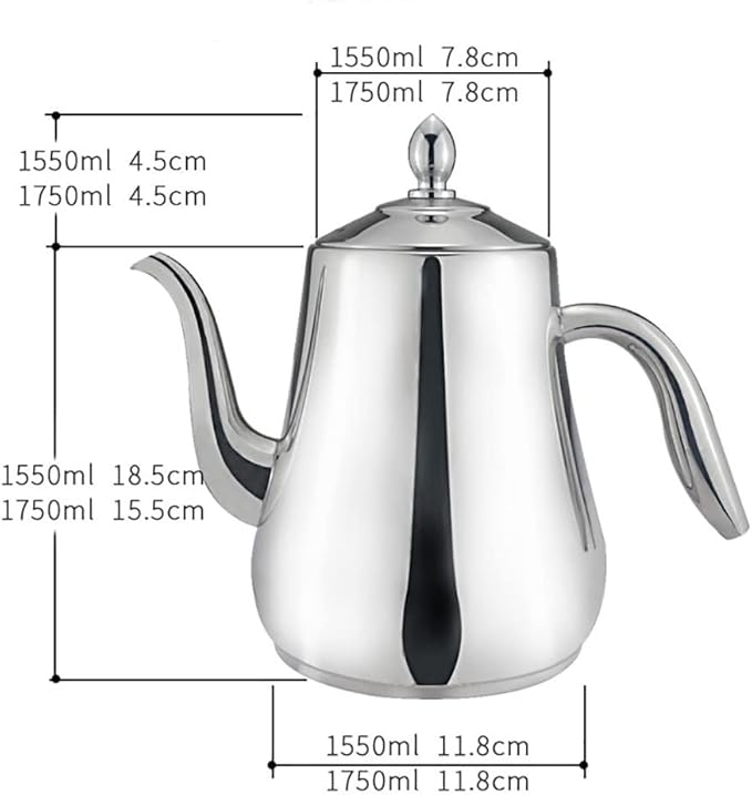 SANQIAHOME Stainless Steel Teapot with Infuser Silver 58Oz