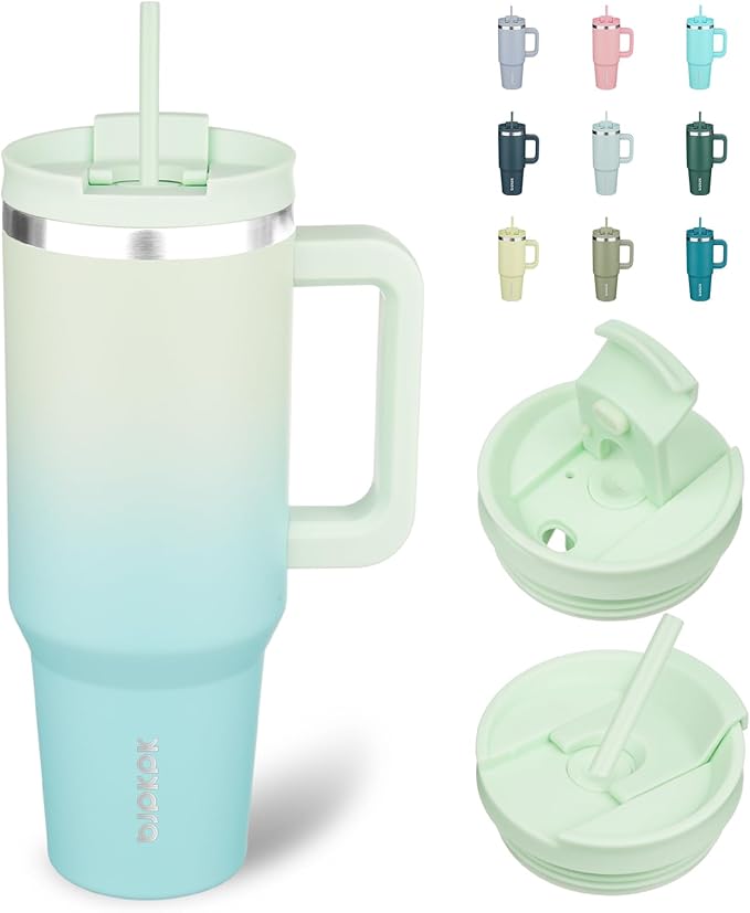 BJPKPK 40 oz Insulated Tumbler With Lid And Straw Stainless Steel Tumblers Cup With Handle For Women And Men,Mint