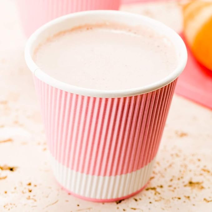 Restaurantware 8 Ounce Ripple Wall Paper Coffee Cups, 25 Leakproof Disposable Hot Drink Tumblers, Recyclable, Insulated Light Pink Design, Matching Lids available for Cups and Sold Separately