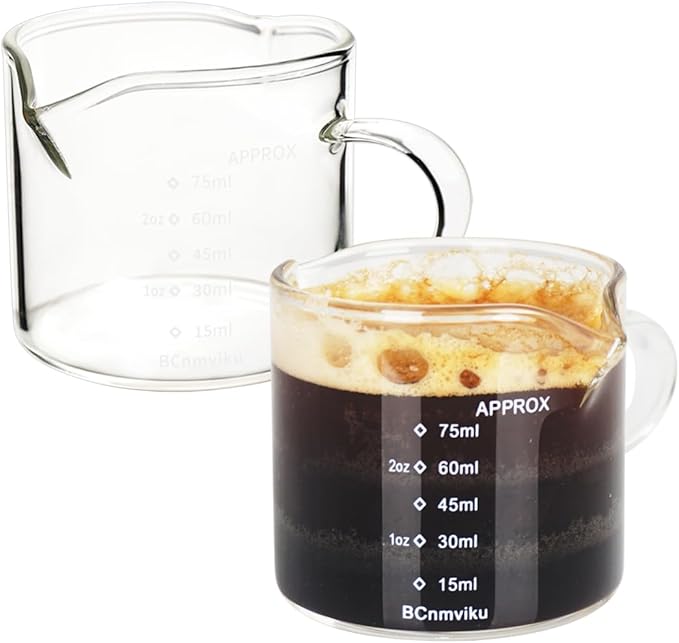 2 Pack Double Spouts Measuring Triple Pitcher Milk Cup 75ML Espresso Shot Glasses Parts Clear Glass