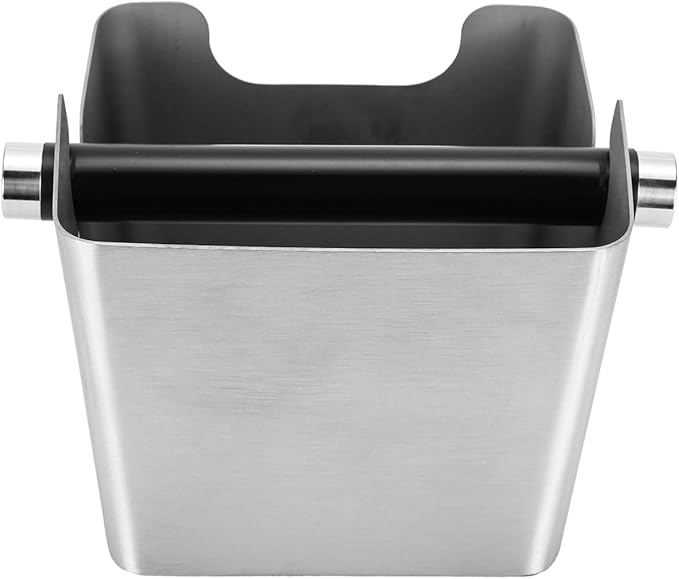 Knock Box Espresso, Stainless Steel Knock Box for Coffee Grounds, with Removable Rubber Bar and Anti-slip Pad, Large, Silver