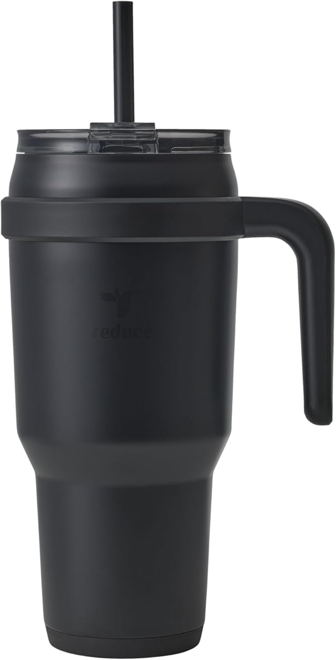 REDUCE 40 oz Stainless Steel Tumbler with Handle - Dual-Wall Vacuum Insulated Travel Mug, Sweat-Proof Lid & Reusable Straw - Keeps Drinks Cold for 24 Hrs, Fits Cupholders, Dishwasher Safe - Phantom