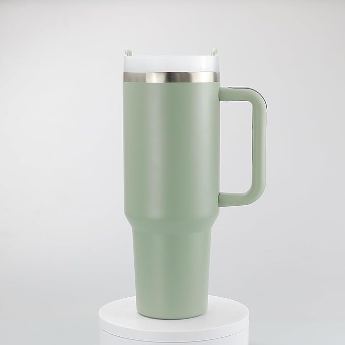 40oz Stainless Steel Tumbler with Handle & Metal Straw – Insulated Double Wall Travel Mug with Lid, Large Coffee Cup for Hot & Cold Drinks, Fits Car Cup Holders