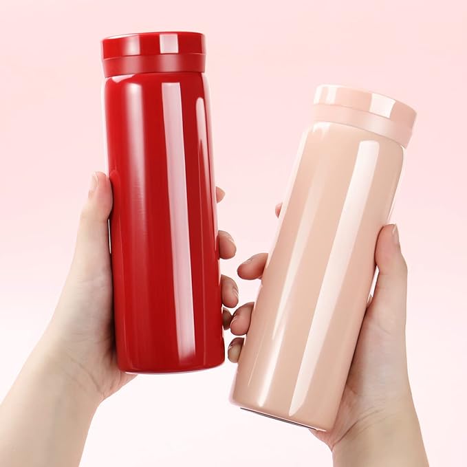 Mini Thermos Cute Water Bottle - 7 oz Tiny Insulated Vacuum 18/10 Stainless Steel Small Flask - Leak Proof & Spill Proof & Keeps Cold and Hot for Drink, Coffee, Tea - Red