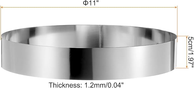 HARFINGTON Round Cake Ring 11 x 2 Inch Seamless Stainless Steel Pastry Mousse Dessert Ring Mirror Coating for Baking Cooking Making Tool