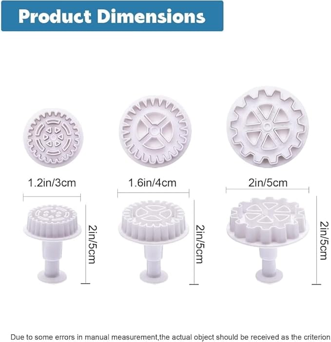 3Pcs White Gear Cookie Cutters, Steampunk Cogs Plunger Mold, 3D Gear Cookie Stamp Mold, Clock Wheel Biscuits Fondant Molds for Cake Cookie food Decoration Cookie Cutters Baking Tools