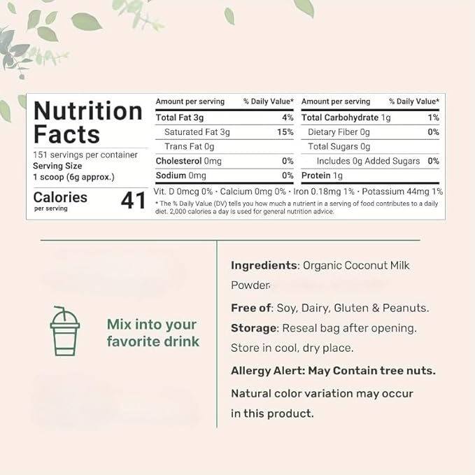 Premium Coconut Milk Powder (226g/2pack) - 100% Natural, Unsweetened, Perfect for Curries, Desserts & Baking, Gluten-Free, Non-GMO, Resealable Bag