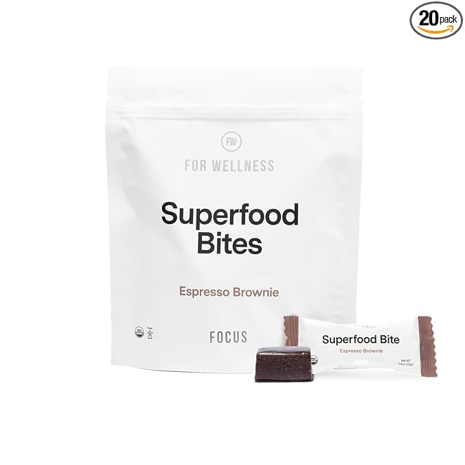 For Wellness Superfood Focus Bites (20 Count), Cocoa Espresso Brownie – Reduces Fatigue, Improves Digestion & Support Brain Function