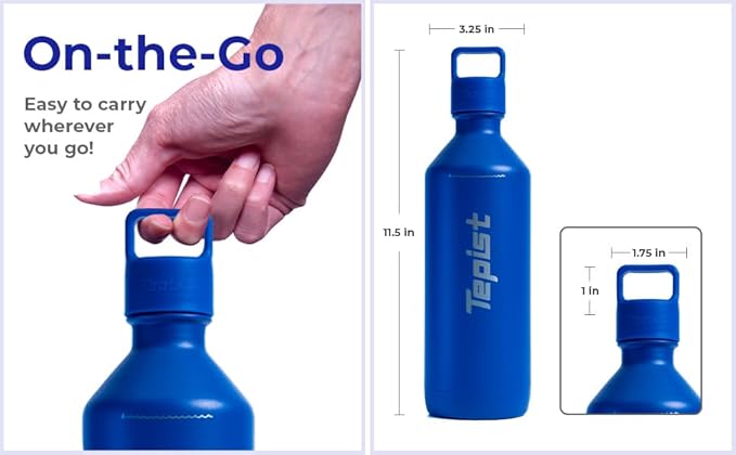 ThirtyO 30oz Stainless Steel Bottle Compatible with Sodastream Machines | Powder Coated Blue | Vacuum Sealed | Double Walled | Leak-Proof | Easy to Carry | Reusable Bottle