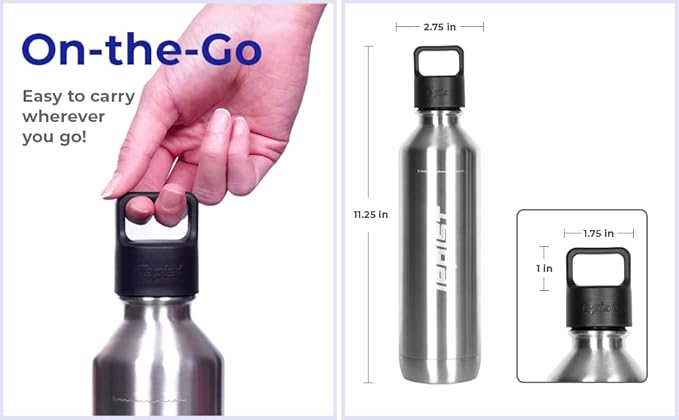 TwentyO 20oz Stainless Steel Bottle Compatible with Sodastream Machines | Silver | Vacuum Sealed | Double Walled | Leak-Proof | Easy to Carry | Reusable Bottle