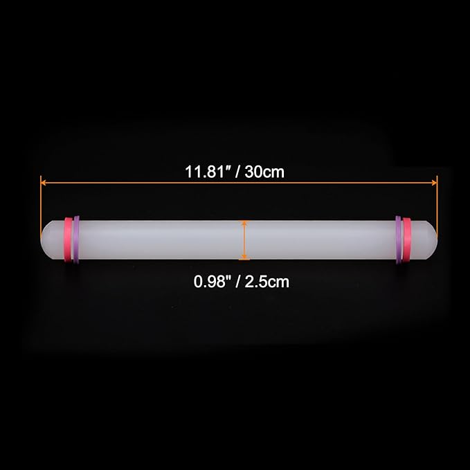 HARFINGTON 2pcs Fondant Rolling Pin with Rings PP 30cm x 2.5cm Non Stick for Baking White