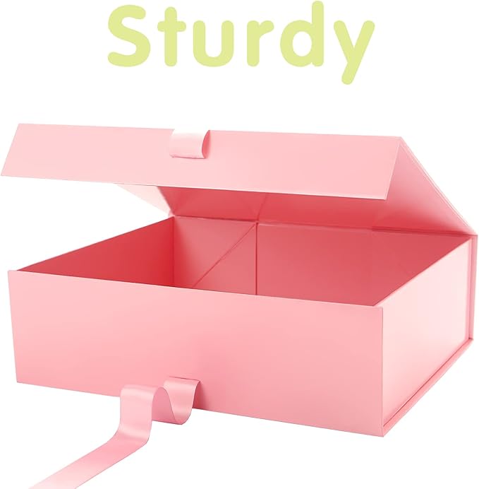 HAPPY POTATO Large Gift Box with Lid 13.5x9x4.1 Inches, Pink Gift Boxes with Ribbon, Bridesmaid Proposal, Magnetic Gift Box for presents (Glossy Pink)
