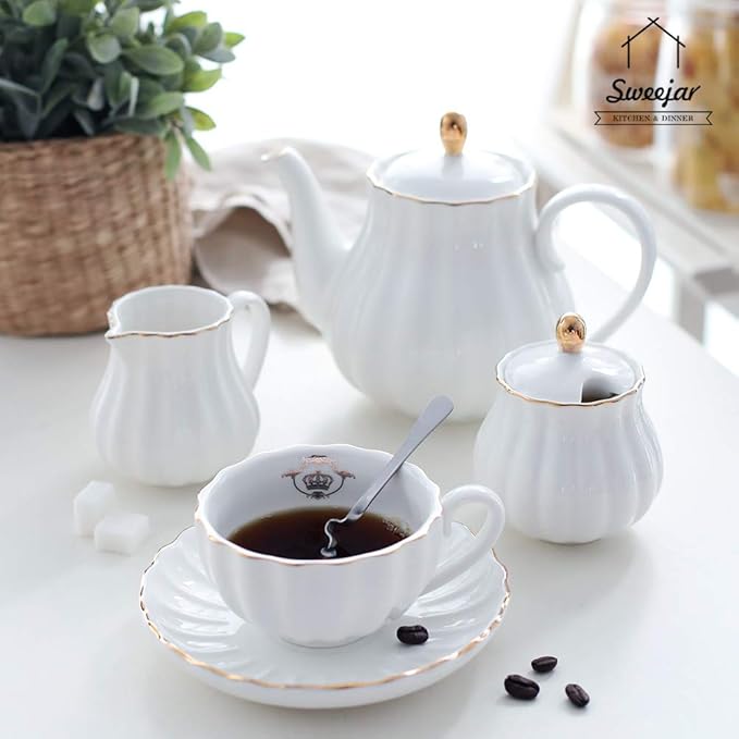 Sweejar Royal Teapot, Ceramic Tea Pot with Removable Stainless Steel Infuser, Blooming & Loose Leaf Teapot - 28 Ounce(Turquoise)