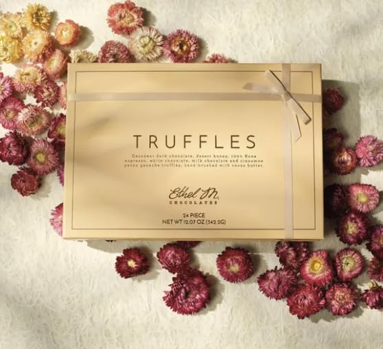 Ethel M Chocolates Premium Truffles Collection Chocolate Gift Box, Milk, Dark & White Chocolate Candy Assortment, 24 Pieces of Creamy, Smooth and Rich Chocolate Gems
