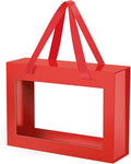 Red Gift Box with Window, Clear Magnetic Gift Box with Handle for Present, Bridesmaid Proposal Box (10.5x7.5x3 Inches