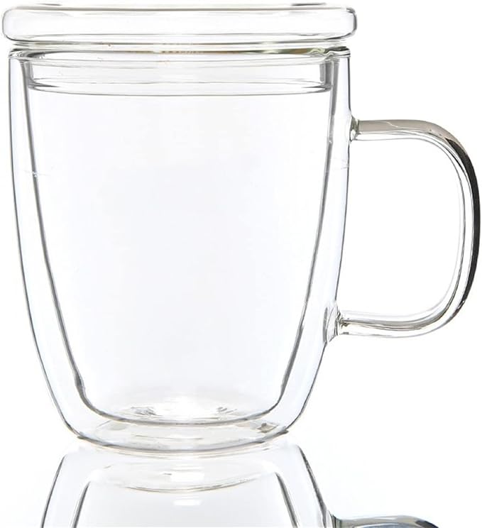Insulated Espresso Cups - 16 oz Double Wall Glass Mugs With Handle and Lid - Cold & Heat Resistant - Perfect for Coffee, Tea, Milk, Wine