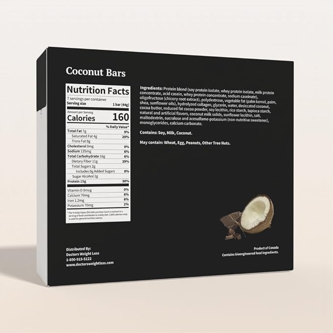 ProtiWise – Coconut High Protein 15g Bar | 7/Box | Weight Loss, Diet, Keto Friendly, Meal Replacement | Gluten Free, Low Fat, Low Sugar