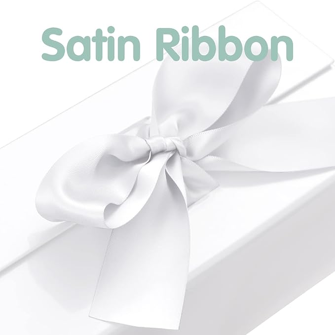 HAPPY POTATO Gift Box for Presents with Ribbon 9x6.5x3.8 Inches, White Gift Box with Lid, Bridesmaid Proposal Boxes (Glossy White)