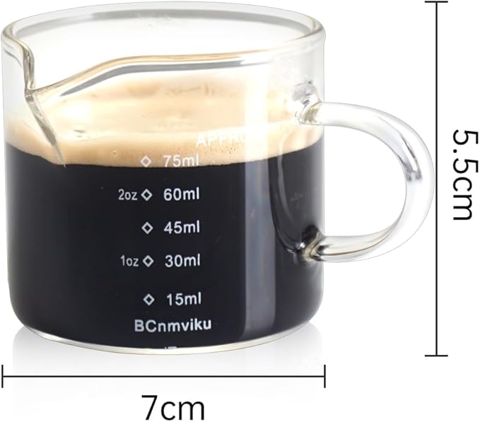 BCnmviku Espresso Glass Measuring Cup Triple Pitcher Milk Cup 75ML Espresso Cups with Handle Espresso Shot Glass with V-Shaped Mouth Clear Accessories Milk Frothing Pitcher (1)