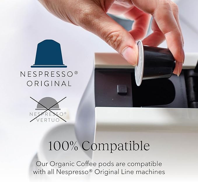 Cru Kafe Lungo Espresso Strong USDA Organic Espresso Coffee Capsules (10 Pods) Fairtrade Coffee Pods Compatible with Nespresso Original Line and Pixie Machines