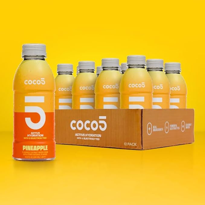 COCO5 Clean Sports Hydration Pineapple Flavor | 100% Natural | 50% Less Sugar | Nothing Artificial | Non-GMO | Gluten Free | Developed by Pro Trainers for Pro Athletes | 16.9 OZ (Pack - 12)
