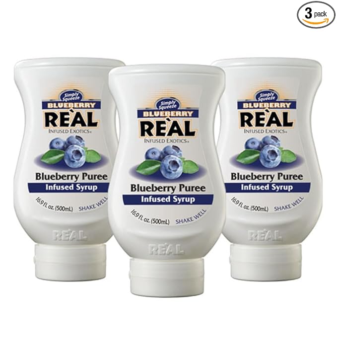 Blueberry Reàl Infused Exotics, Blueberry Puree Infused Syrup, 16.9 FL OZ Squeezable Bottle (Pack of 3)